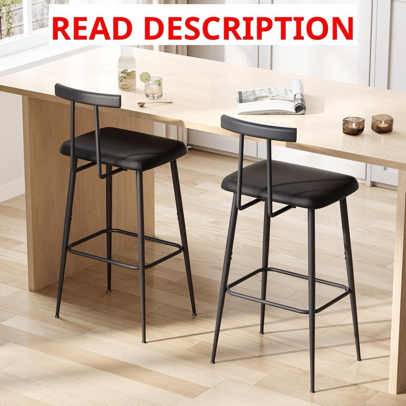Black Bar Stool Set of 2, Tall Black Stools — auction lot at ATX Auctions in Paterson, NJ