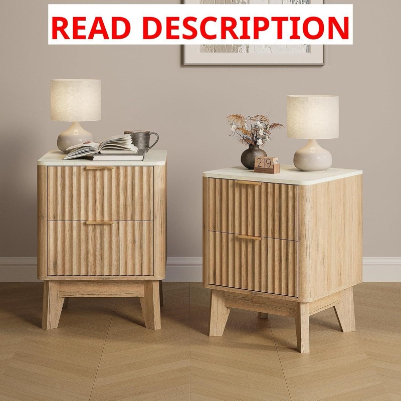 Fluted Nightstand Set of 2 with Faux Marble — auction lot at ATX Auctions in Paterson, NJ